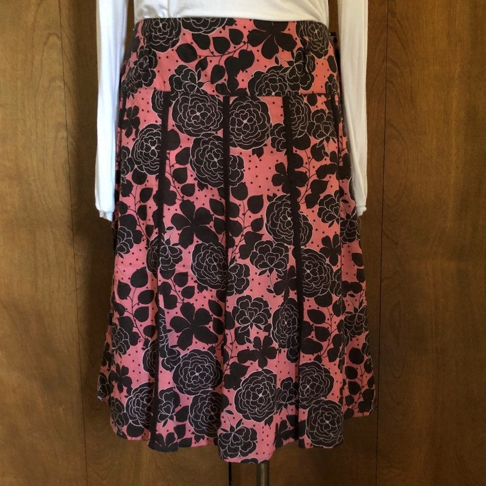 Apt. 9 100% Cotton Coral Pink Lined Gored Cotton Swing Skirt With Brown Flowers